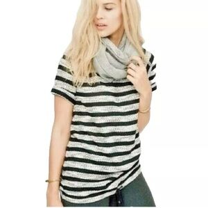 Lou & Grey | Black & Grey Knit Short Sleeve Draw String Waist Top Size Small